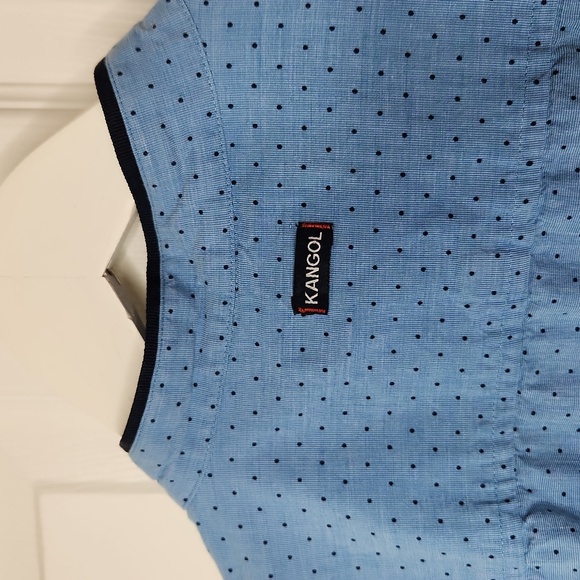 Kangol blue longsleeve polka dot band collar button-up shirt size large - Picture 4 of 9
